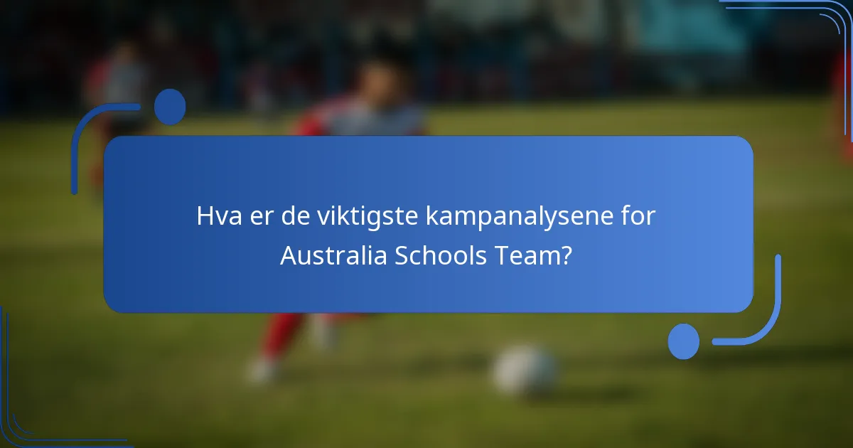 Hva er de viktigste kampanalysene for Australia Schools Team?